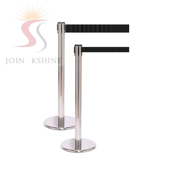 ETRACTABLE BELT BARRIER POLISHED STAINLESS STEEL WITH FLAT CAST IRON BASE 350MM